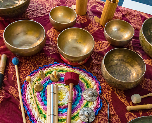 set of bronze utensils for gong therapy